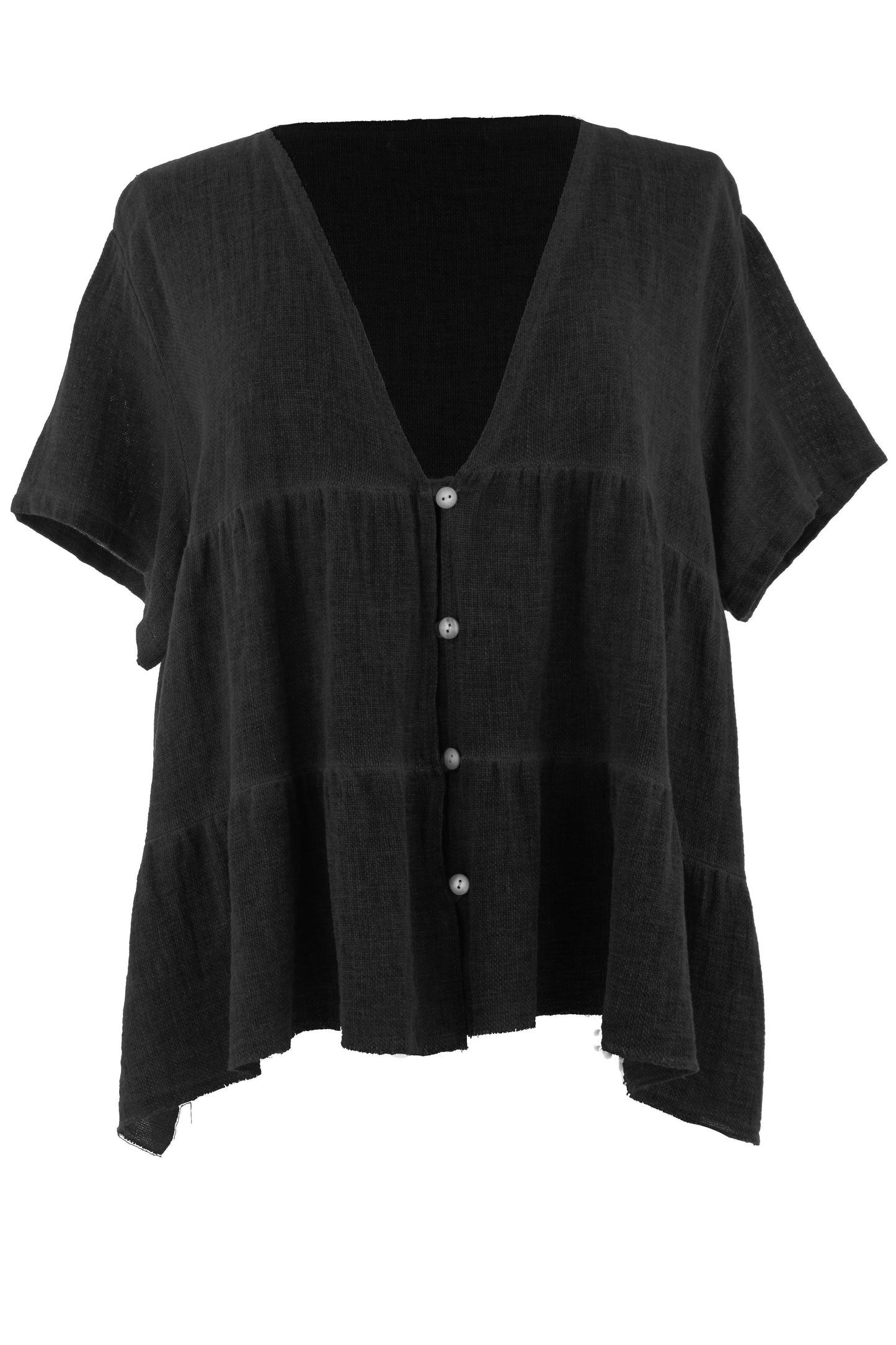 Button Tiered Linen Top