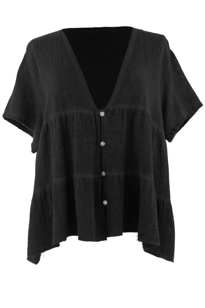 Button Tiered Linen Top