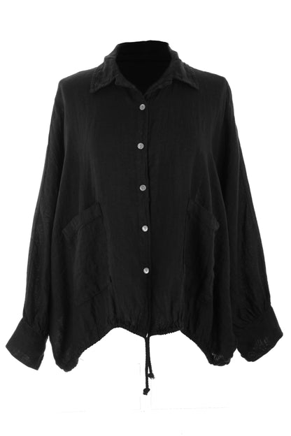 Drawstring Hem Linen Shirt