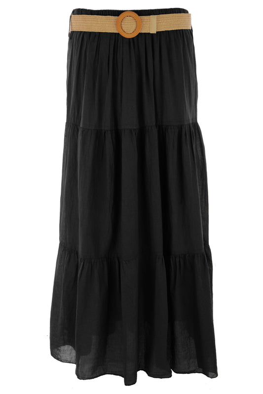 Tiered Midi Skirt with Belt