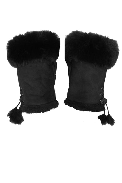 Fingerless Faux Fur Suede Drawstring Gloves