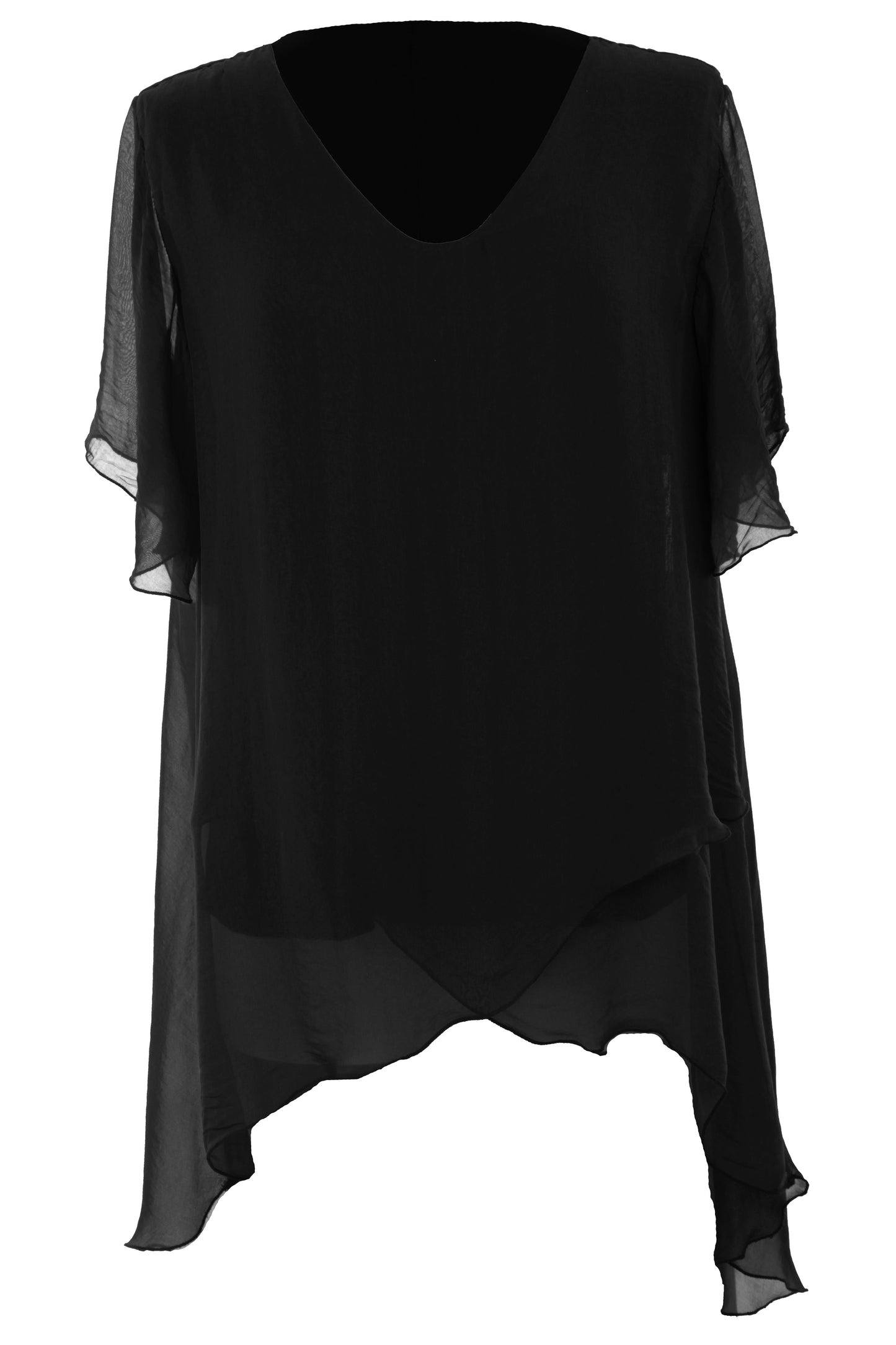 V Neck Crossover Hem Silk Blouse