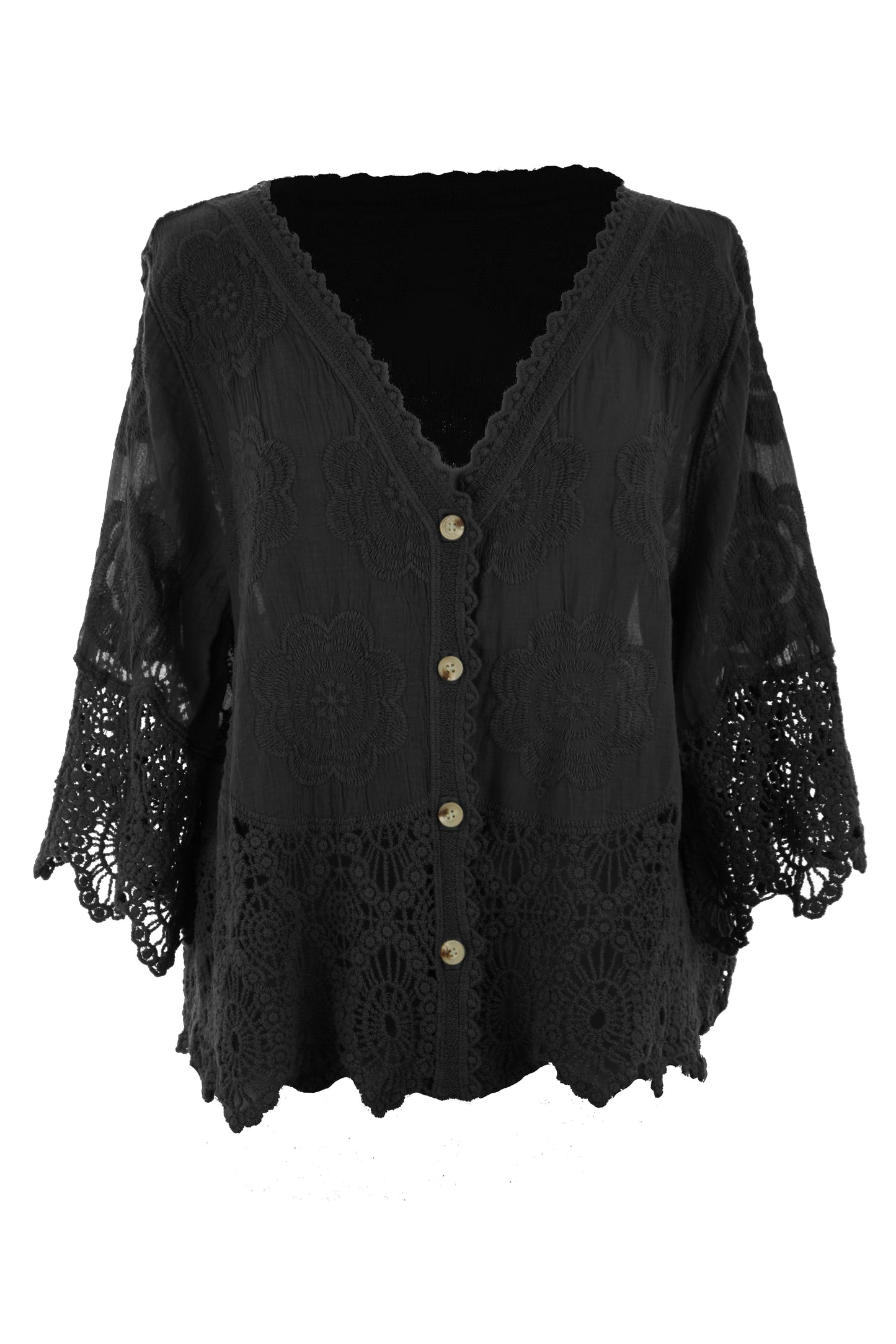 Crochet Trim Cotton Shirt