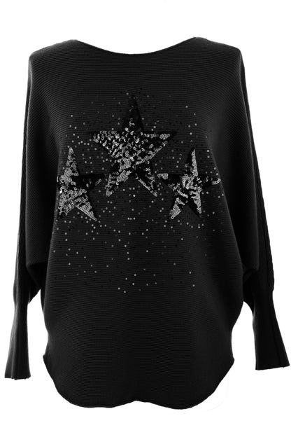 3 Sequin Star Ribbed Jumper