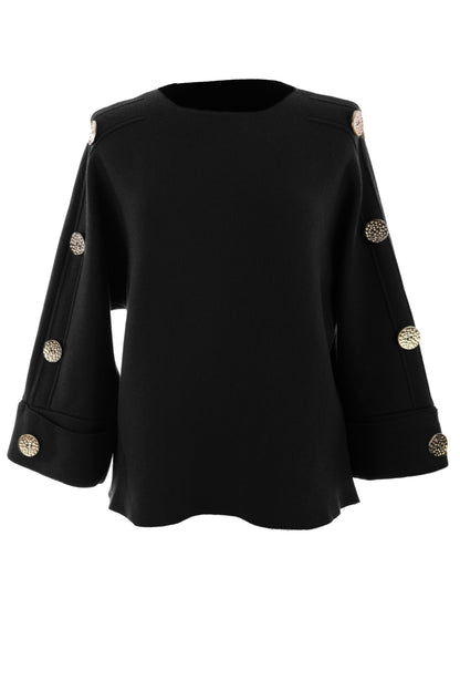 Button Detail 3/4 Sleeve Heavy Knit Jumper