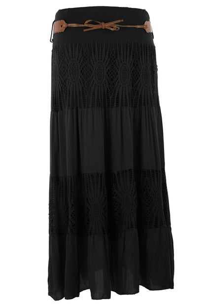 Crochet Tiered Belt Midi Skirt