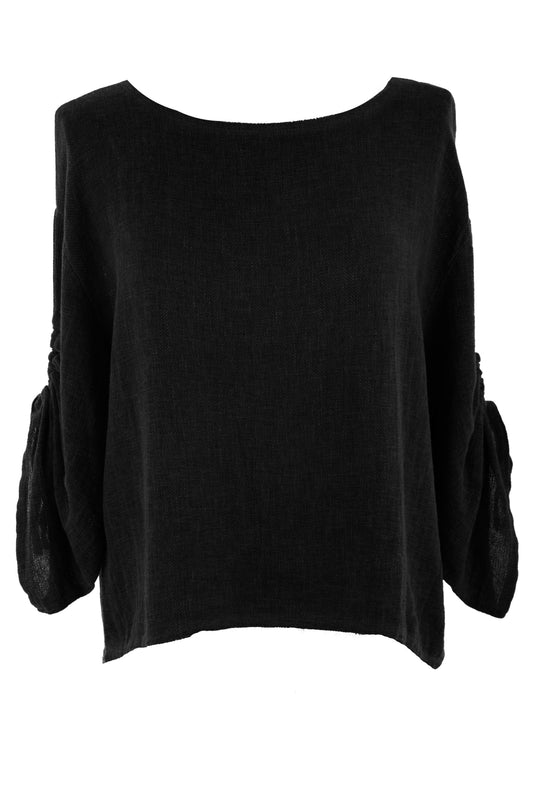 Ruched Sleeve Hopsack Top