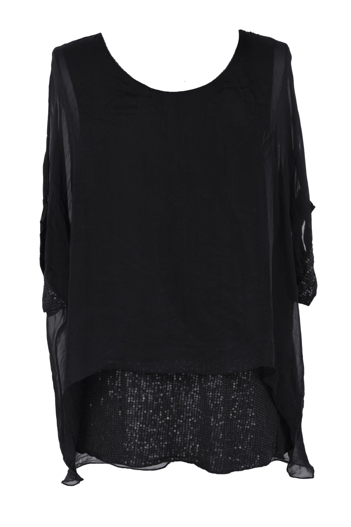 Sequin Hem Silk Top