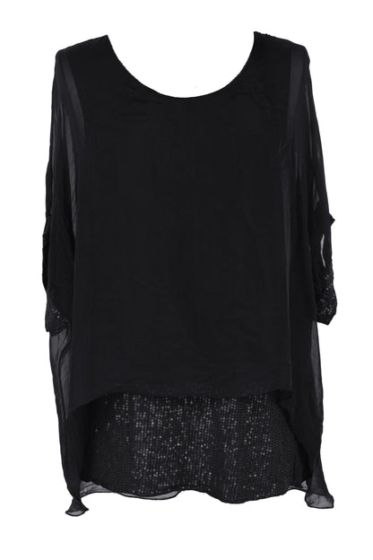 Sequin Hem Silk Top