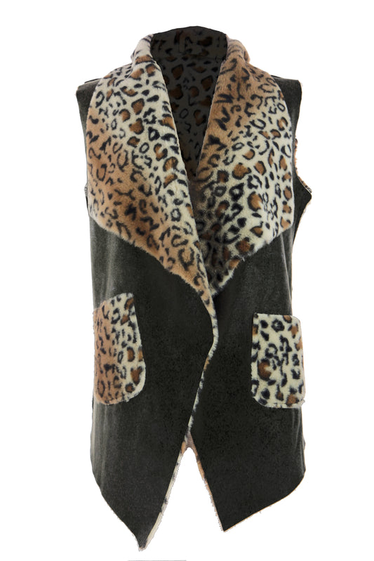 Faux Suede Leopard Gilet