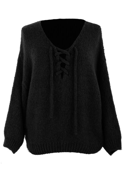 Lace Up Neck Wool Knit Jumper