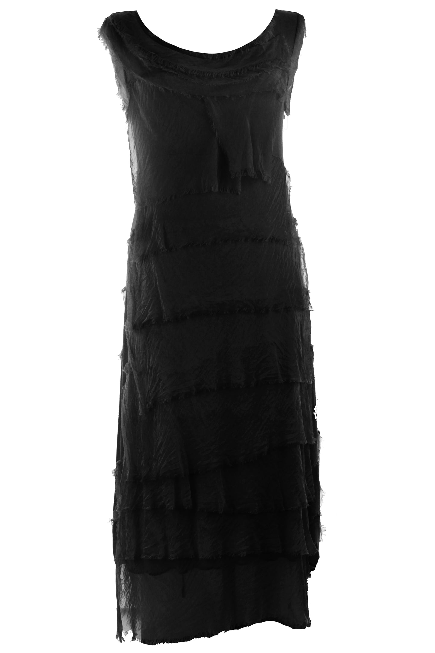 Sleeveless Frayed Detail Silk Midi