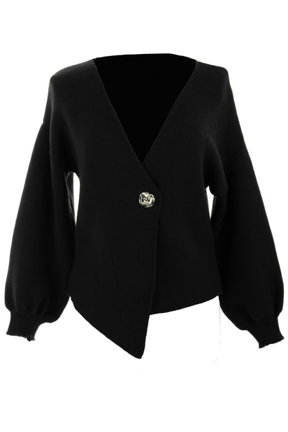 V Neck One Button Knit Cardigan