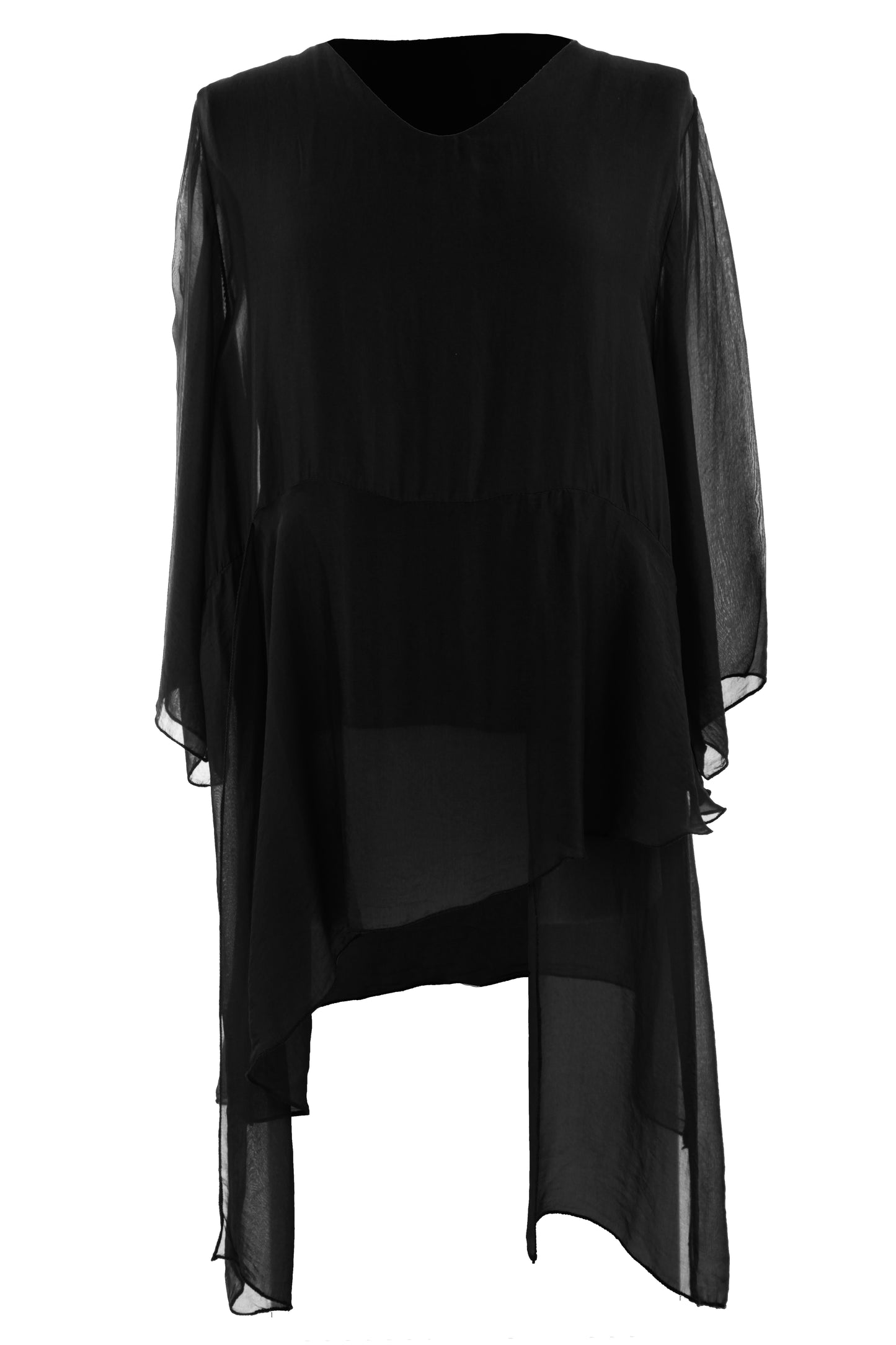 V Neck Asymmetric Silk Top