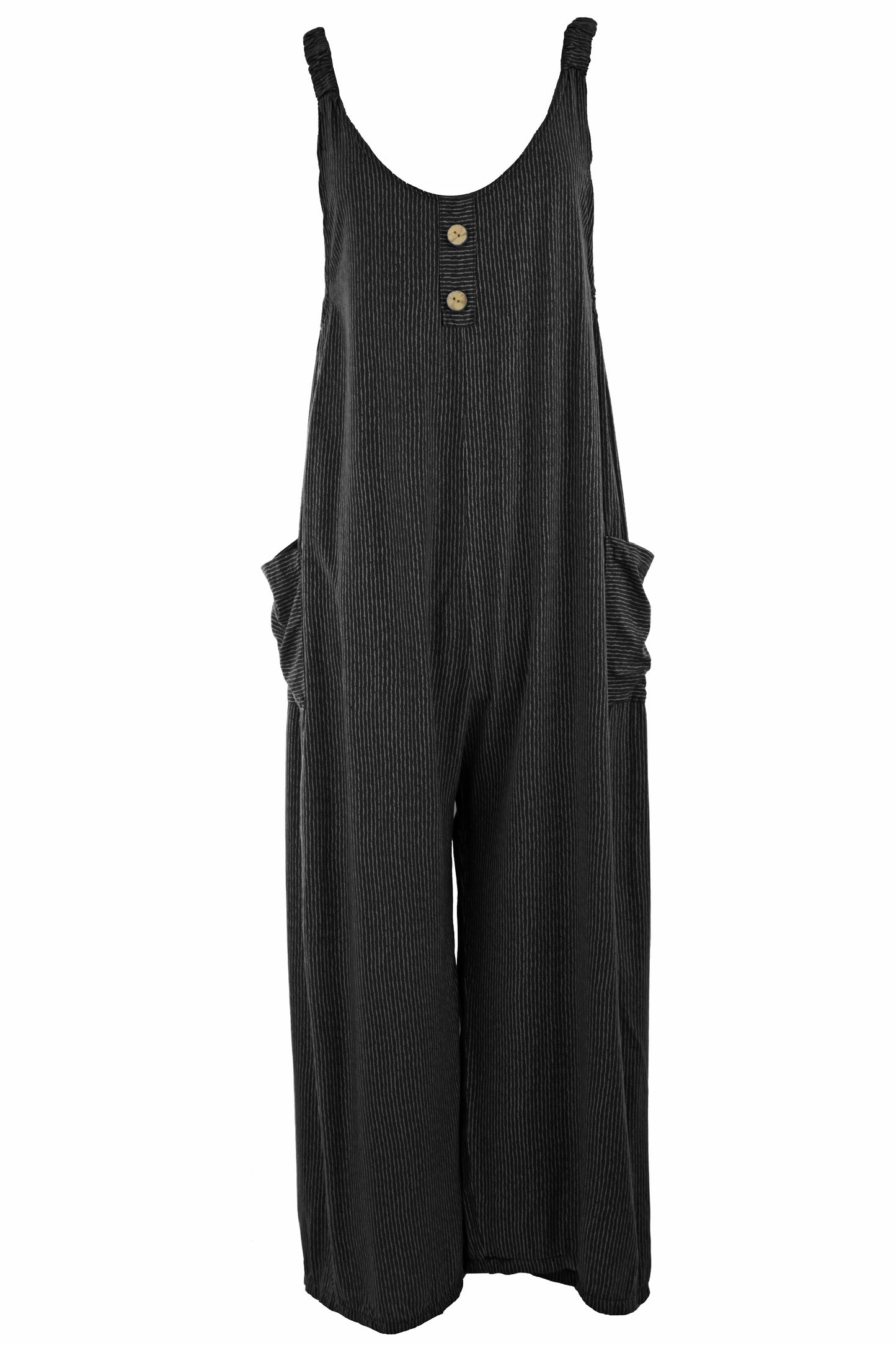 Button Detail Stripe Jumpsuit