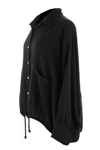 Drawstring Hem Linen Shirt