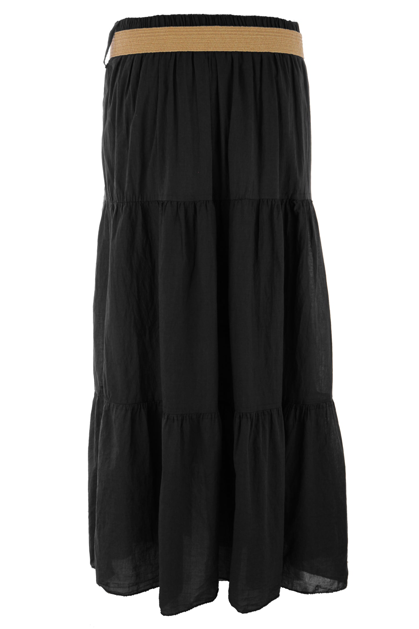 Tiered Midi Skirt with Belt