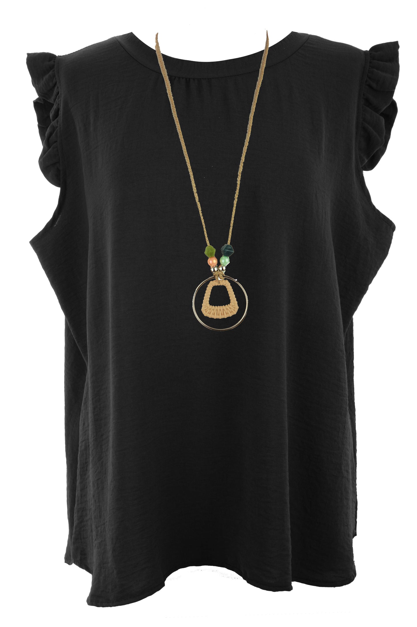 Sleeveless Frill Trim Necklace Top