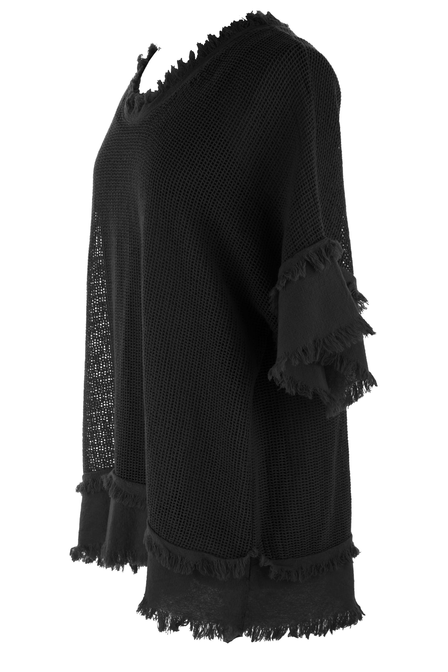 Frayed Trim Mesh Top with Vest