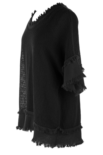 Frayed Trim Mesh Top with Vest