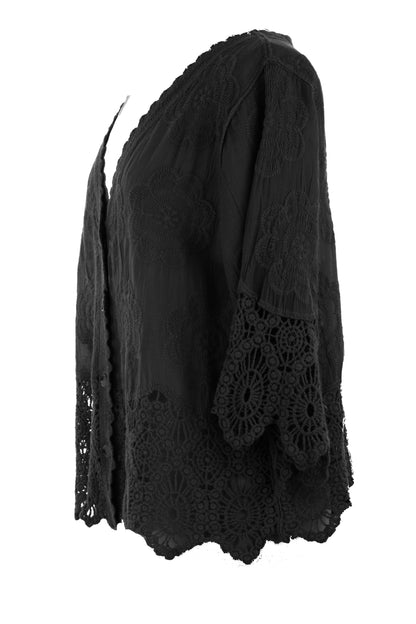 Crochet Trim Cotton Shirt