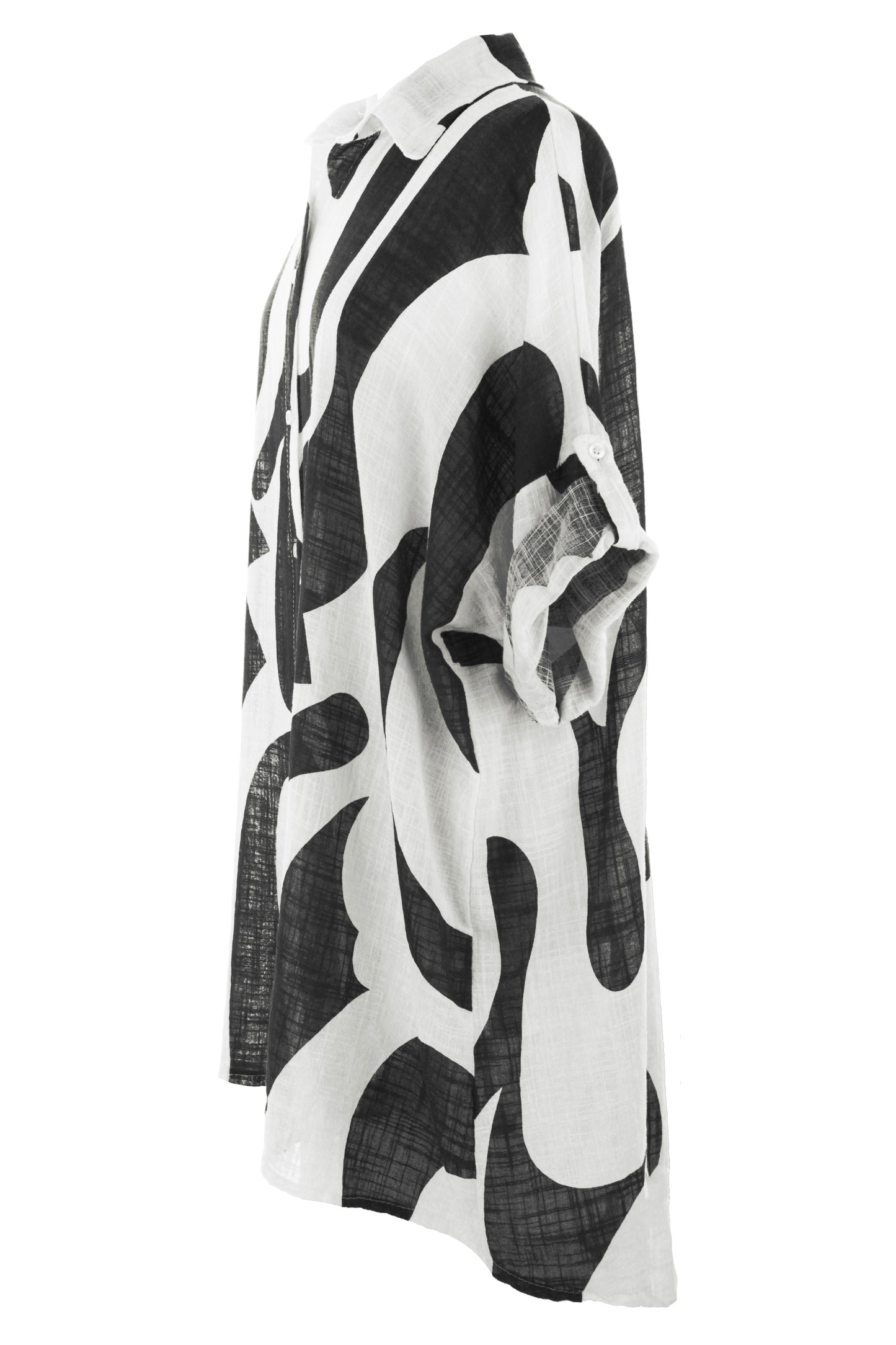 Abstract Print Longline Linen Shirt