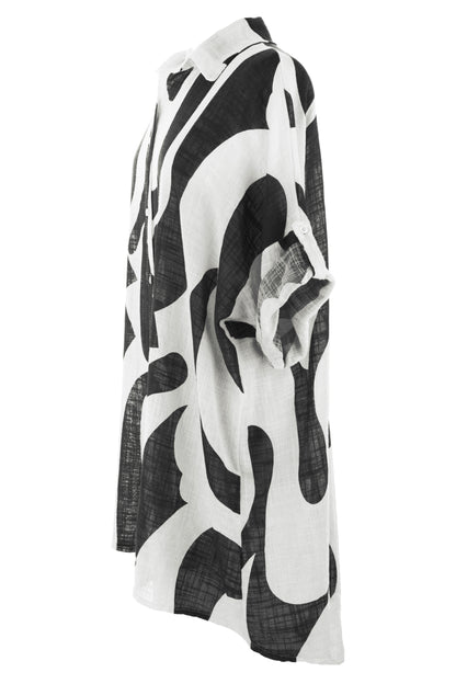 Abstract Print Longline Linen Shirt