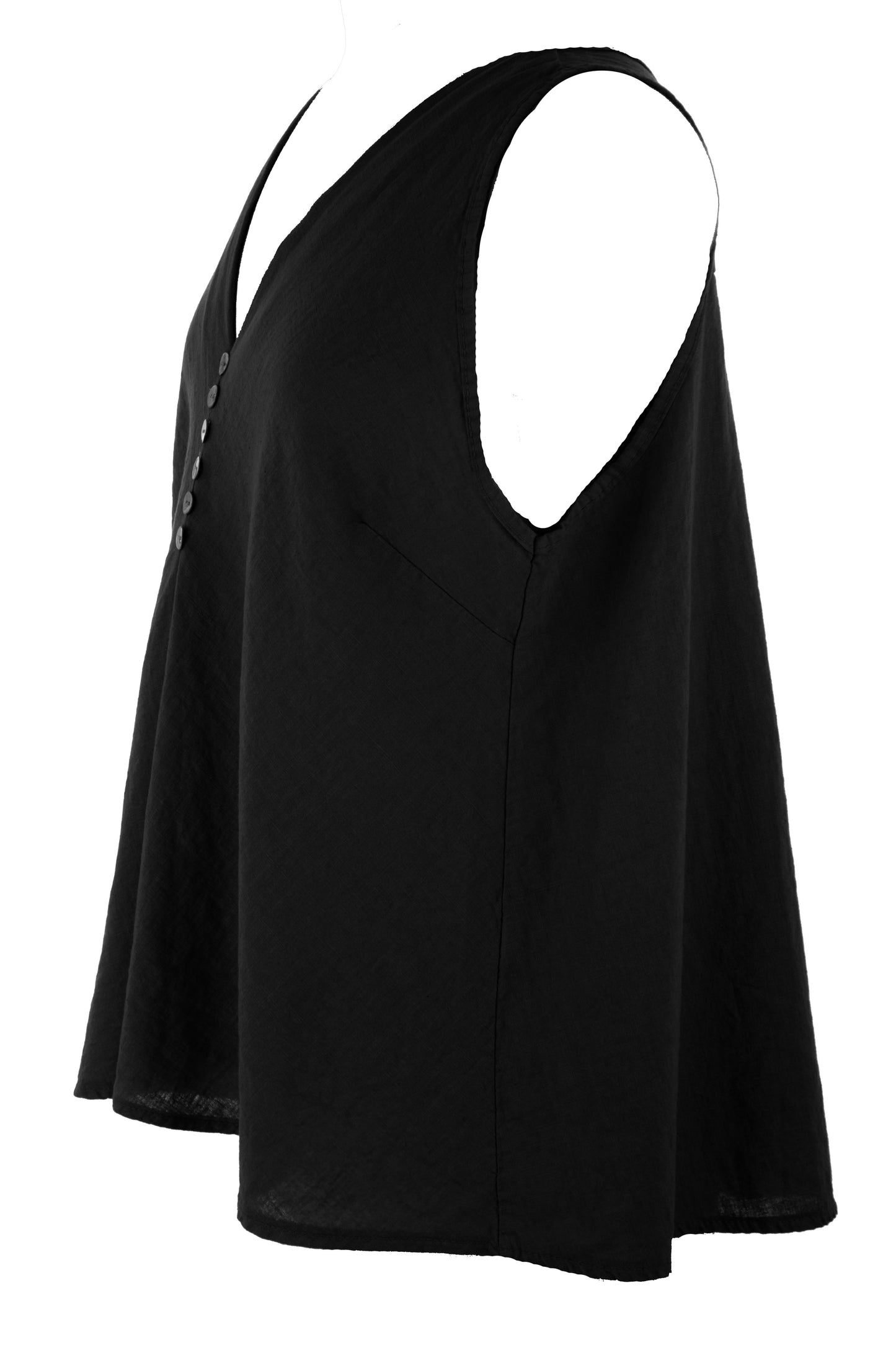 Sleeveless V Neck Button Detail Linen Top