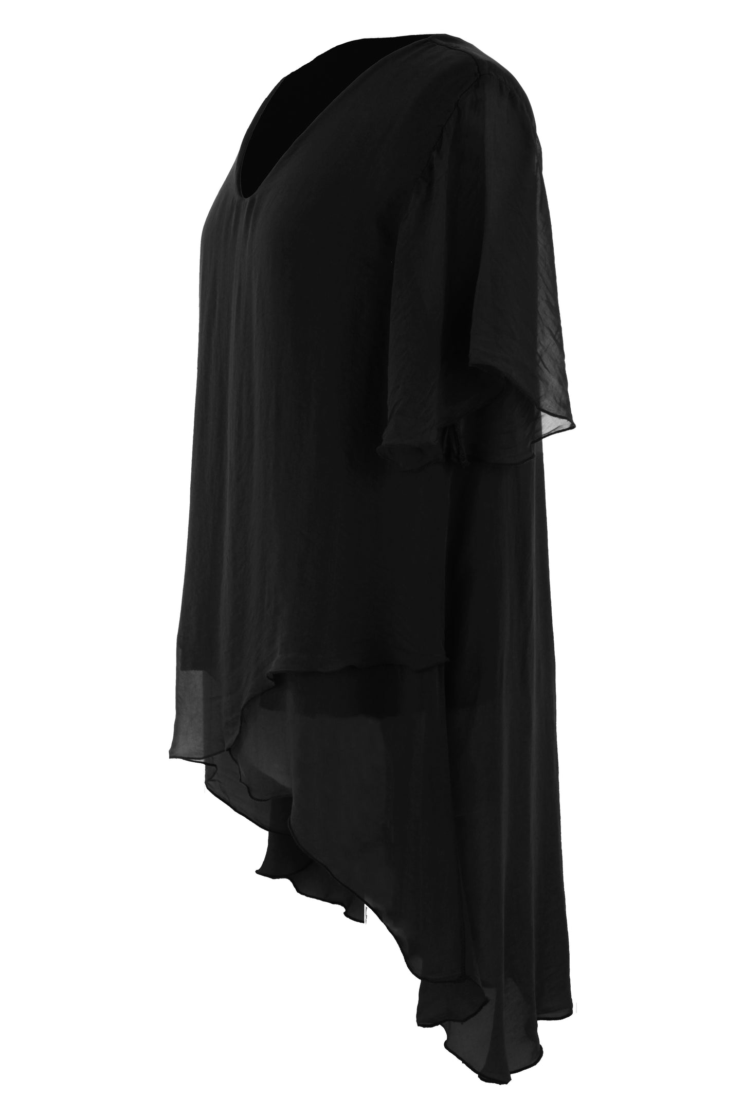 V Neck Crossover Hem Silk Blouse
