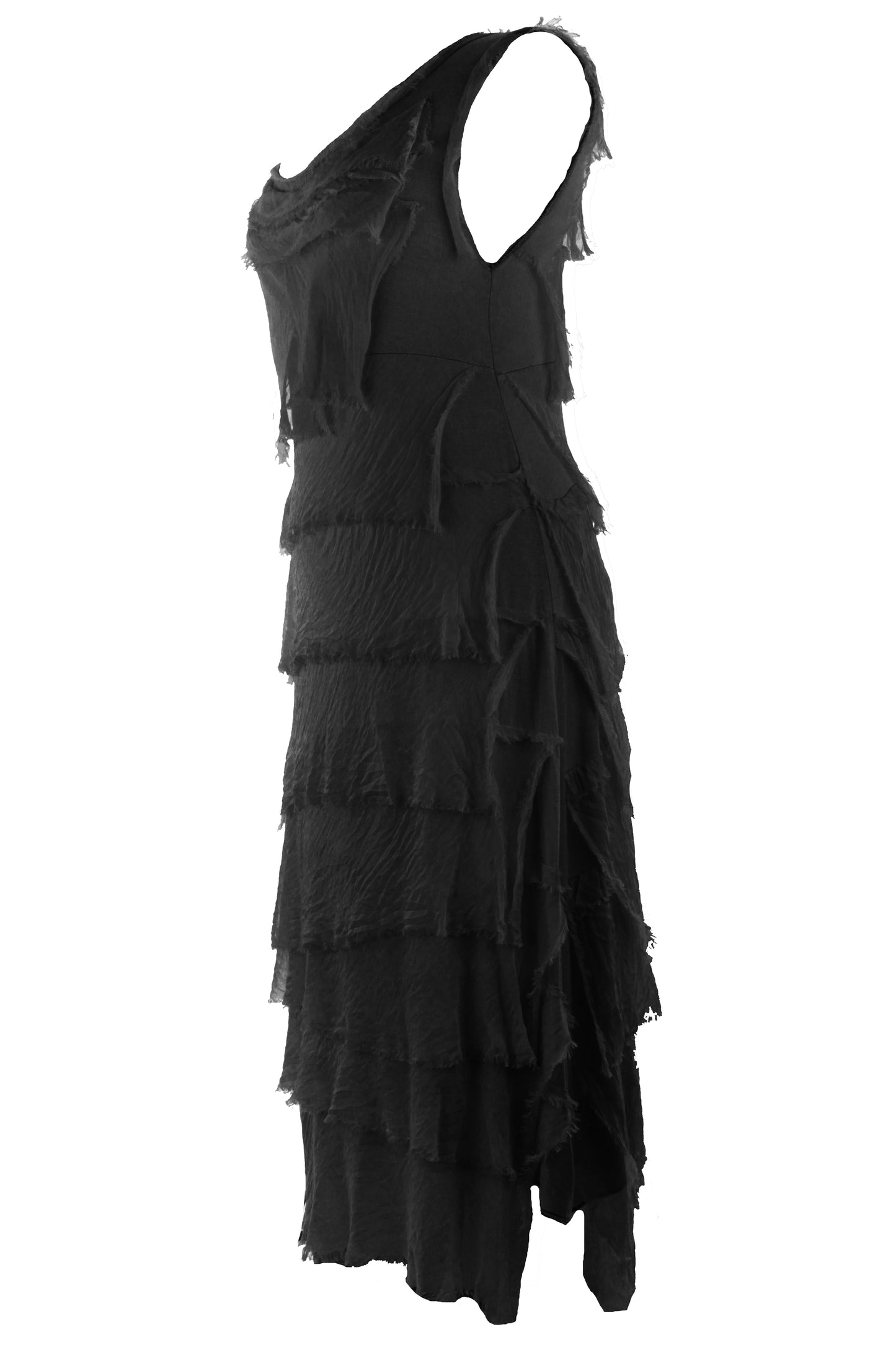 Sleeveless Frayed Detail Silk Midi