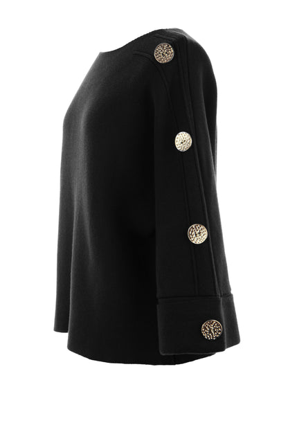 Button Detail 3/4 Sleeve Heavy Knit Jumper