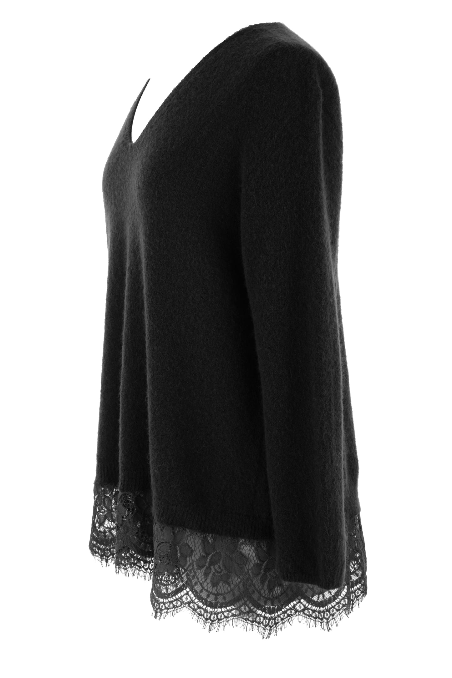 V Neck Lace Hem Wool Jumper