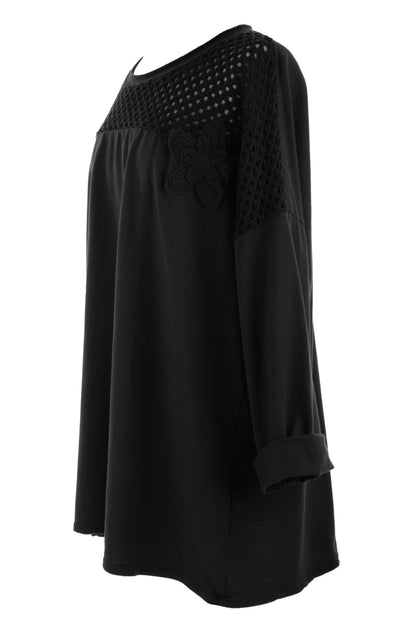 Flower Applique Crochet Jersey Top