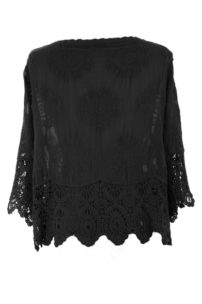 Crochet Trim Cotton Shirt