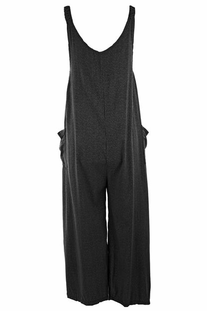Button Detail Stripe Jumpsuit