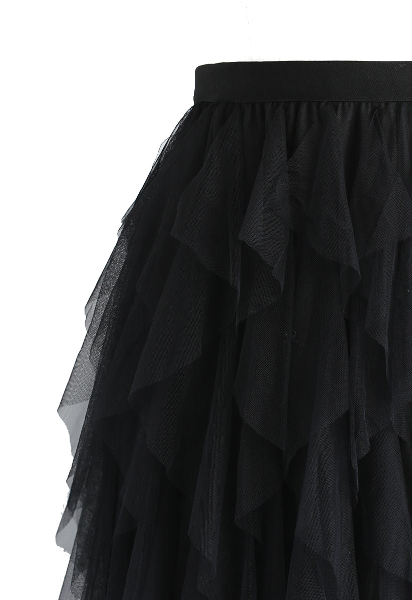 Ruffle Tulle Midi Skirt