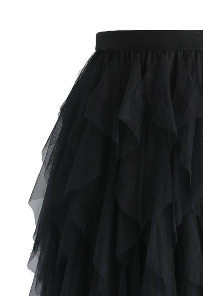 Ruffle Tulle Midi Skirt