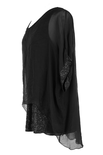 Sequin Hem Silk Top