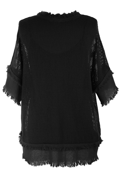 Frayed Trim Mesh Top with Vest