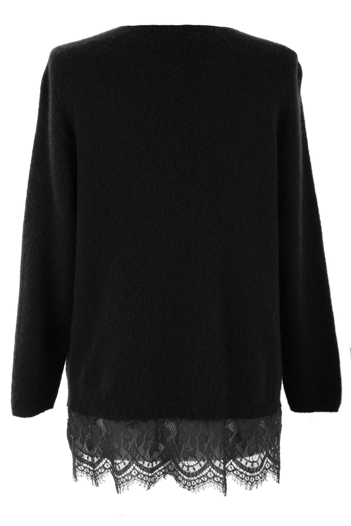 V Neck Lace Hem Wool Jumper