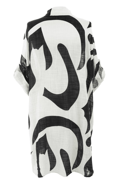 Abstract Print Longline Linen Shirt
