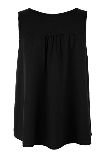 Sleeveless V Neck Button Detail Linen Top