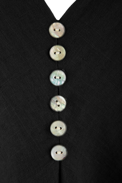 Sleeveless V Neck Button Detail Linen Top