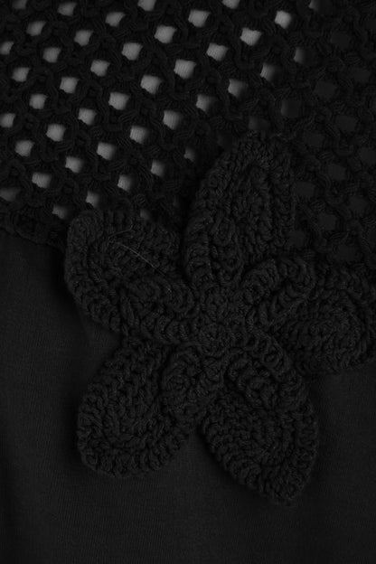 Flower Applique Crochet Jersey Top