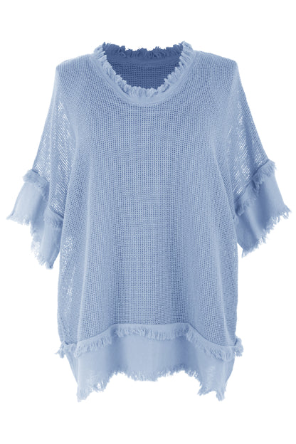 Frayed Trim Mesh Top with Vest