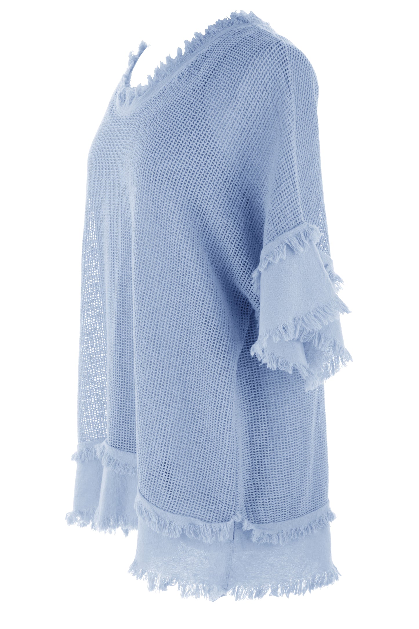 Frayed Trim Mesh Top with Vest