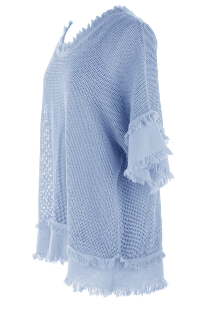 Frayed Trim Mesh Top with Vest