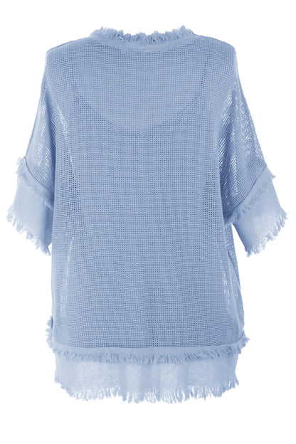 Frayed Trim Mesh Top with Vest