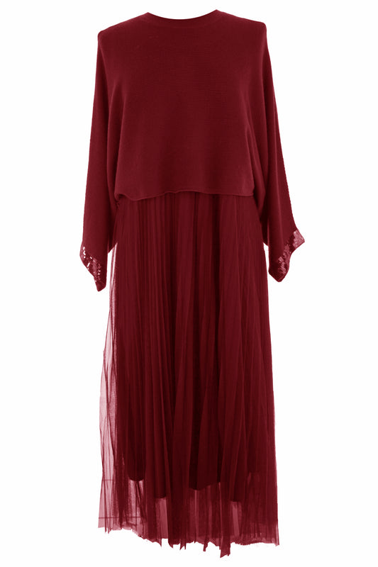 2 Piece Ribbed Top Mesh Dress