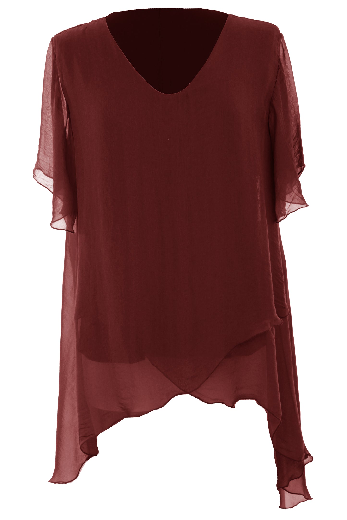 V Neck Crossover Hem Silk Blouse